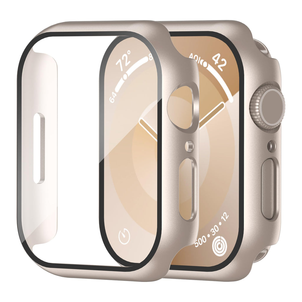 Smiling 2 Pack Case Compatible with Apple Watch Series 9/8/7 41mm with Tempered Glass Screen Protector, Hard PC Case Overall Protective Cover- 1 Silver + 1 Transparent