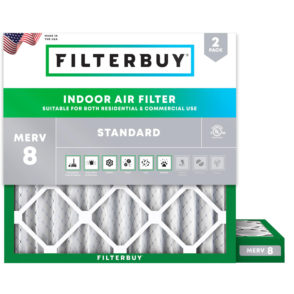 Filterbuy 12x14x1 Air Filter MERV 8 Dust & Allergy Defense (2-Pack)