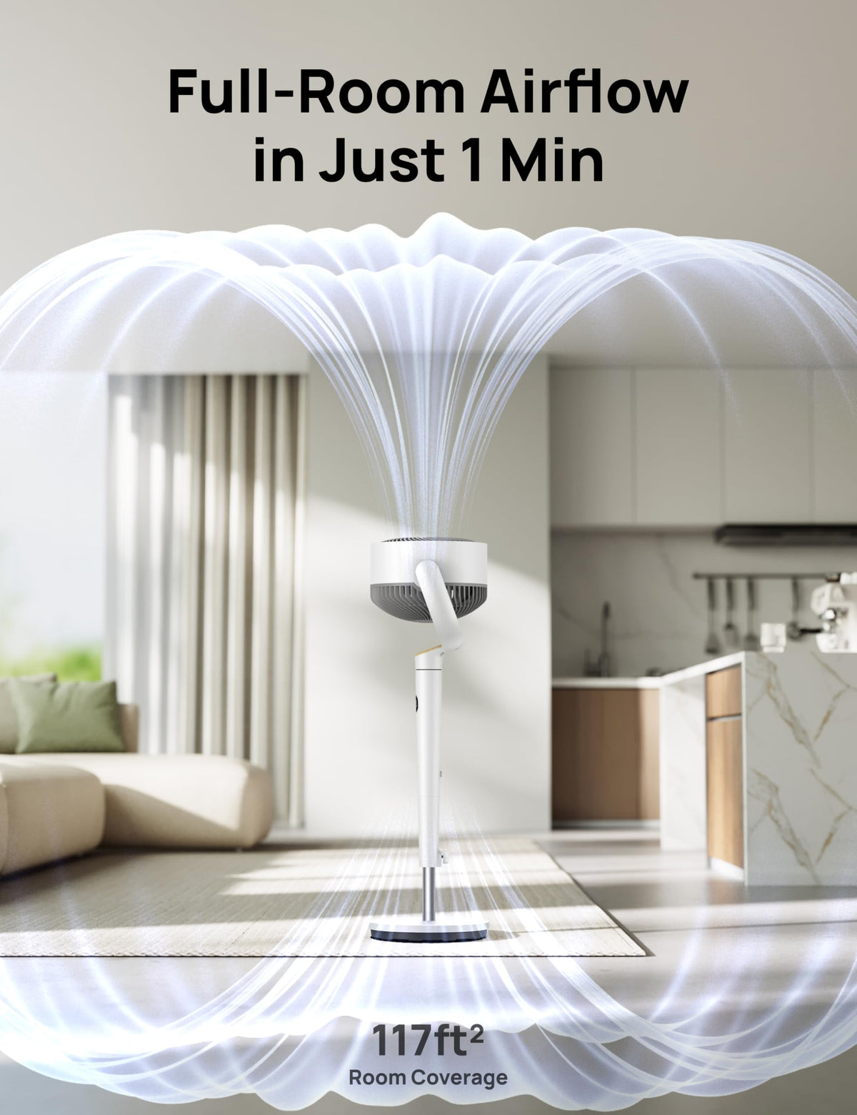 DREO Pedestal Fan for Bedroom, 100ft Airflow, Quiet DC Motor Standing Fan