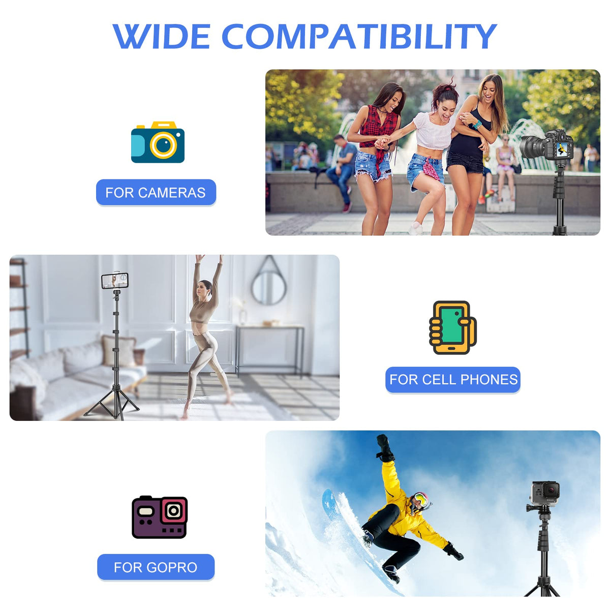 SENSYNE 62" Phone Tripod, Extendable Selfie Stick with Wireless Remote