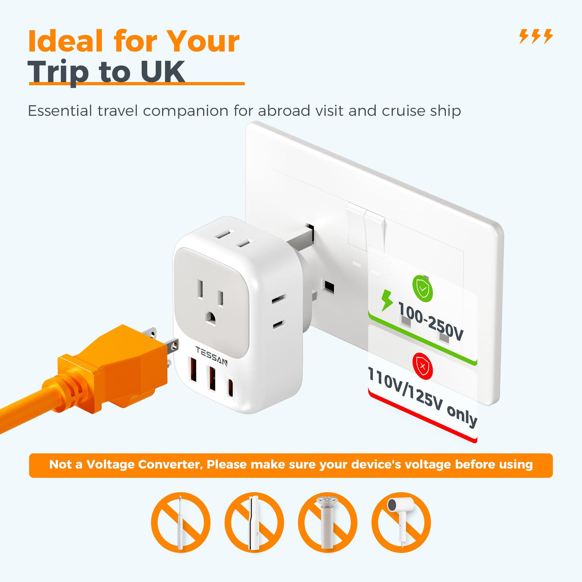 TESSAN European Travel Plug Adapter 2 Pack, Type C Plug