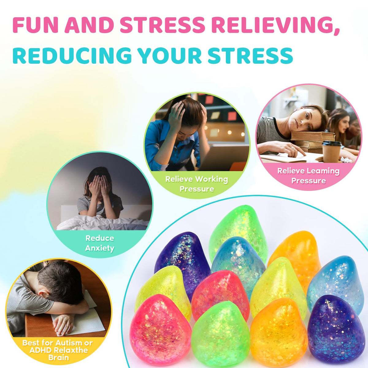 VESPRO 12Pack Fidget Toys Squishy ，Cute Bear Squeeze Ball
