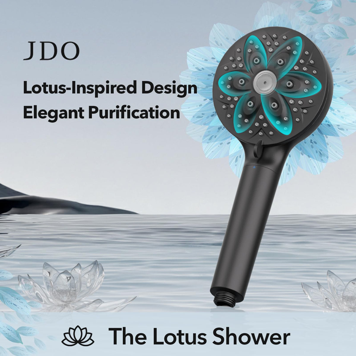 JDO High‑Pressure 6‑Setting Handheld Shower Head, 4.7 Inch Chrome Premium