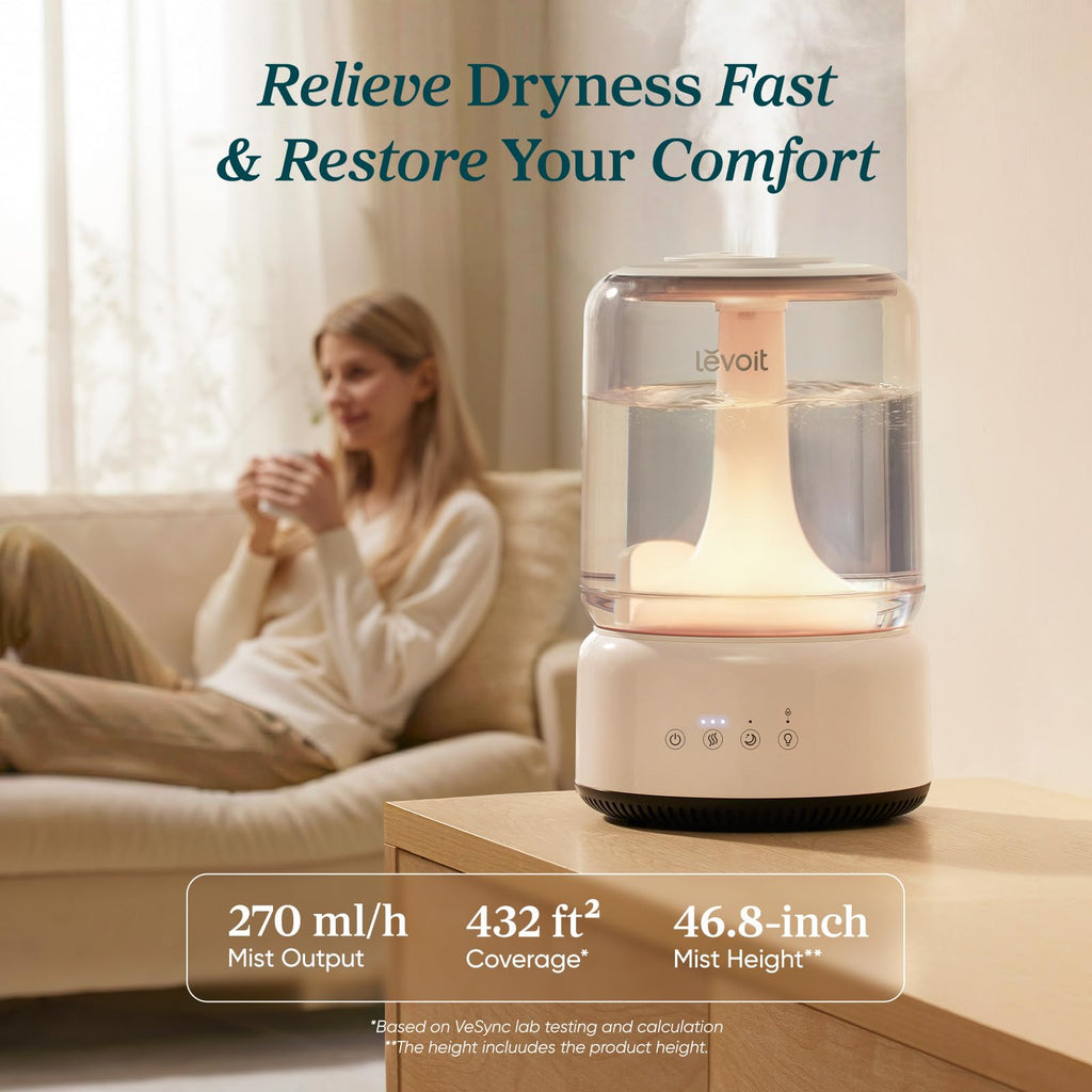 Levoit Top Fill Humidifiers for Bedroom, 2.5L Tank for Large Room, 25dB