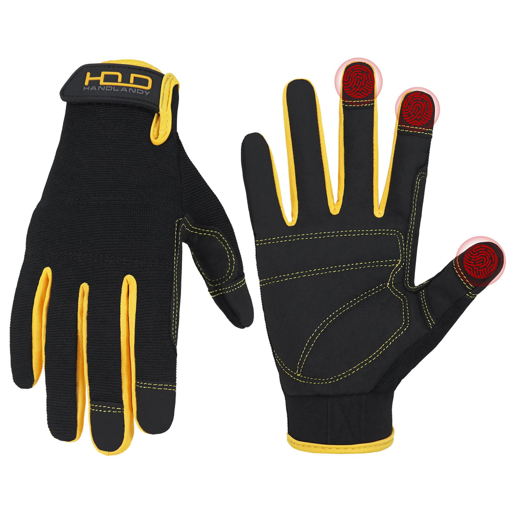 HANDLANDY Work Gloves for Men & Women, Utility Mechanic Working Gloves Touch Screen, Flexible Gardening Gloves for Yard