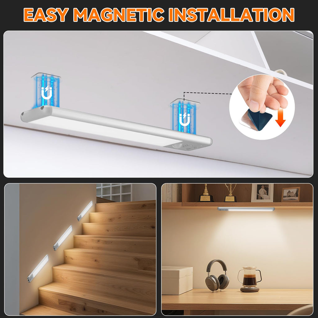 Under Cabinet Lighting Wireless, 15inch Motion Sensor Light, 3Pack-Black