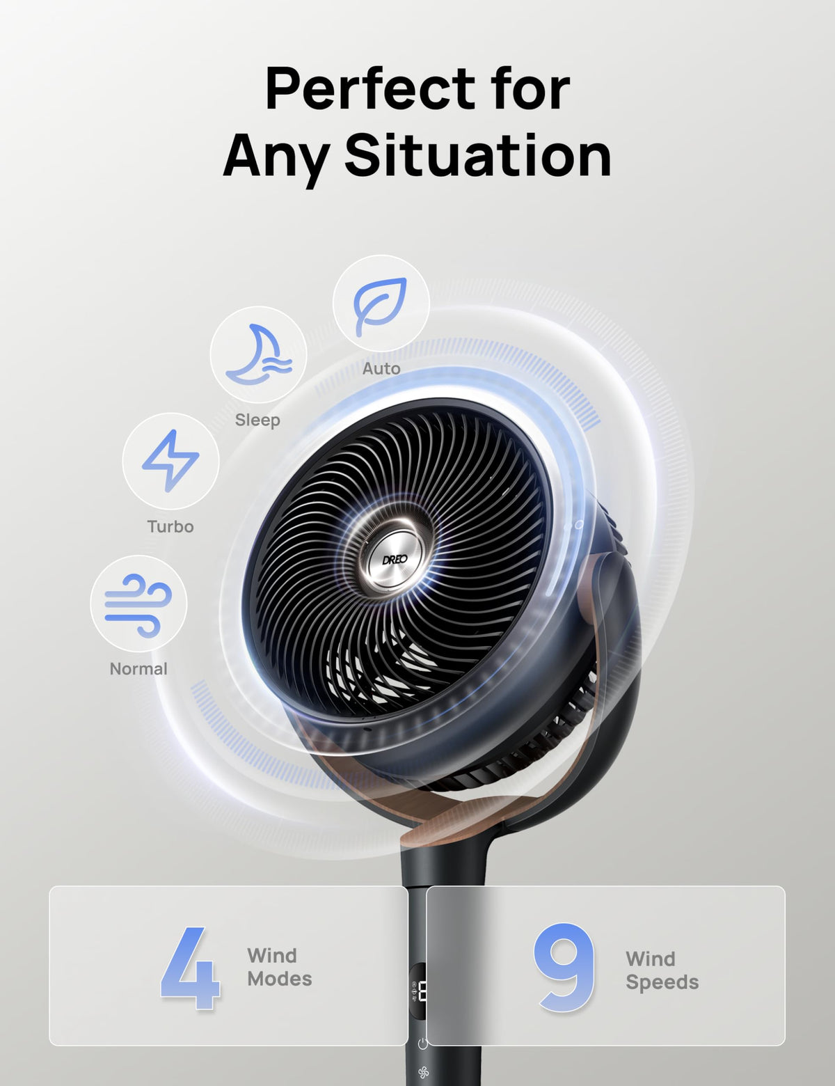 DREO Pedestal Fan for Bedroom, 100ft Airflow, Quiet DC Motor Standing Fan