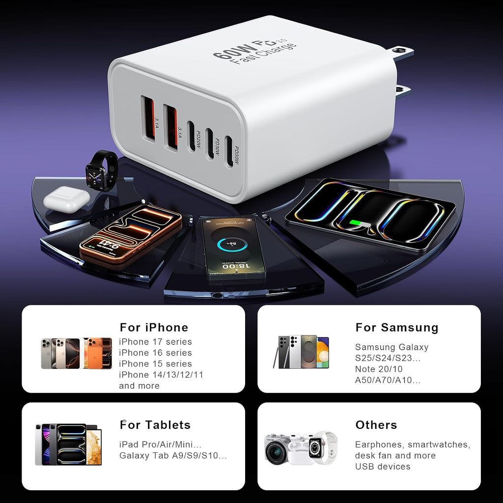 USB C Charger Block Multiple Ports Wall Charger Fast Phone Charging Blocks