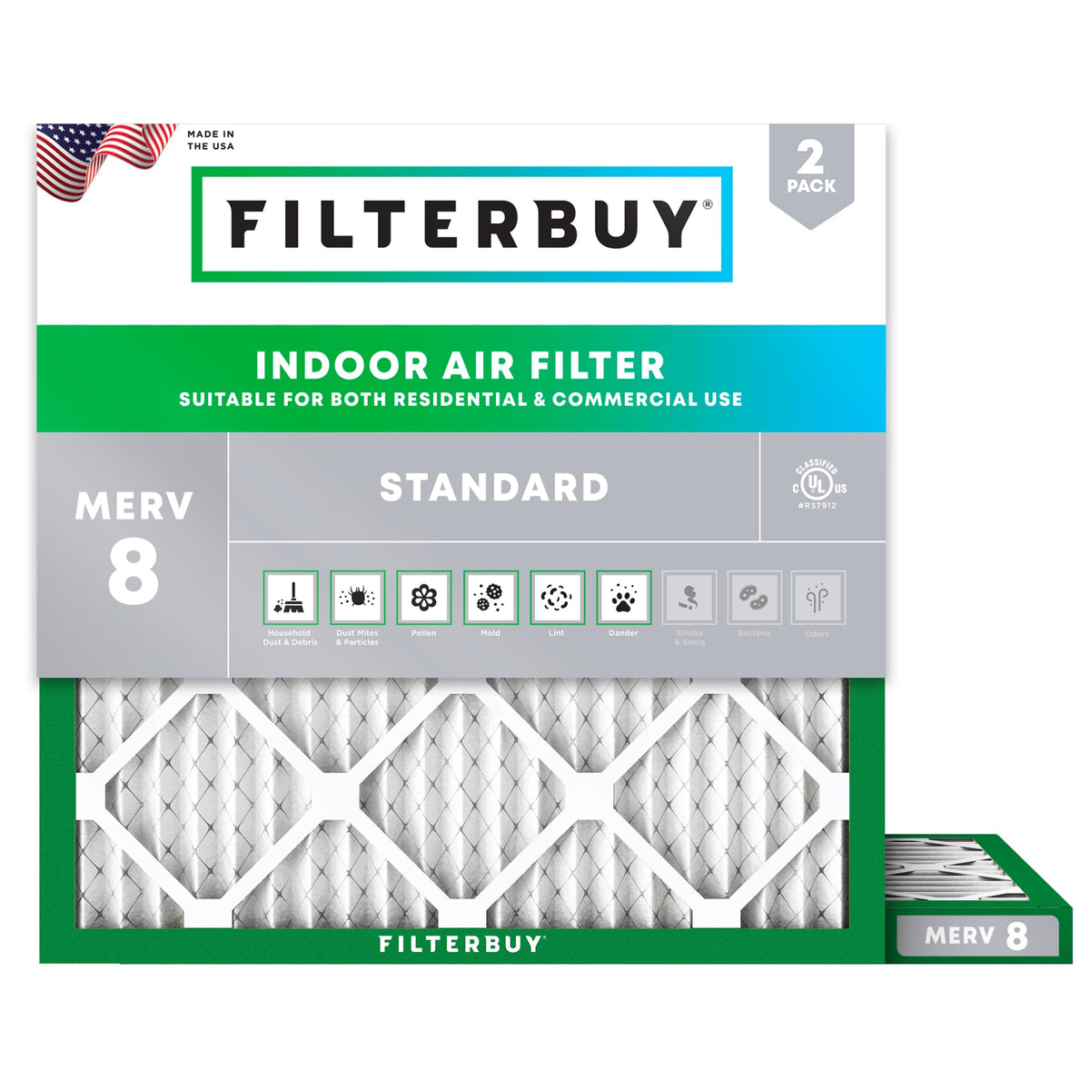 Filterbuy 12x14x1 Air Filter MERV 8 Dust & Allergy Defense (2-Pack)
