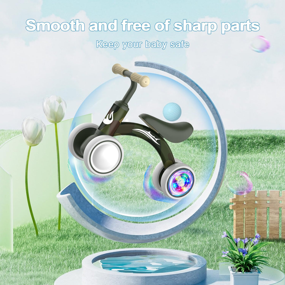 Gamfeiny Colorful Lighting Baby Balance Bike Toys for 1 Year Old Boy Girl Gifts, 10-36 Month Toddler Balance Bike, No Pedal 4 Silence Wheels & Soft Seat First Riding on Toys, 1st Birthday Gifts