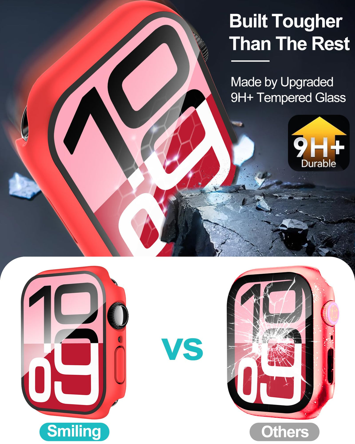 Smiling 2 Pack Case Compatible with Apple Watch Series 9/8/7 41mm with Tempered Glass Screen Protector, Hard PC Case Overall Protective Cover- 1 Silver + 1 Transparent