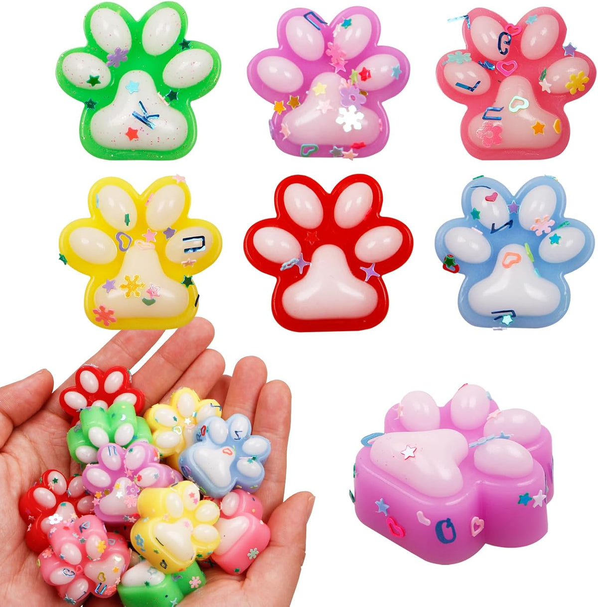 Stress Relief Toy Taba Cat Paw Toys, 24Packs Mini Squeeze Toy Paw, Handmade Soft Cute Sensory Toys, Bouncy Stretchable Springy Relaxation Toys for Children Gifts