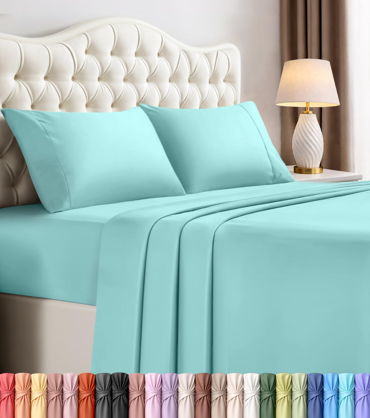 Queen Sheet Set, 4 Pieces 16" Deep Pocket Hotel Luxury Sheets, Heather Sage