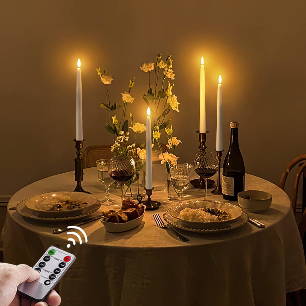 Homemory 6 Pcs Real Wax Ghost Flameless Taper Candles, 3D Wick Flickering Led Candlesticks 9.6 Inch Battery Operated with Remote & Timer, Spooky Halloween Gothic Indoor Decor