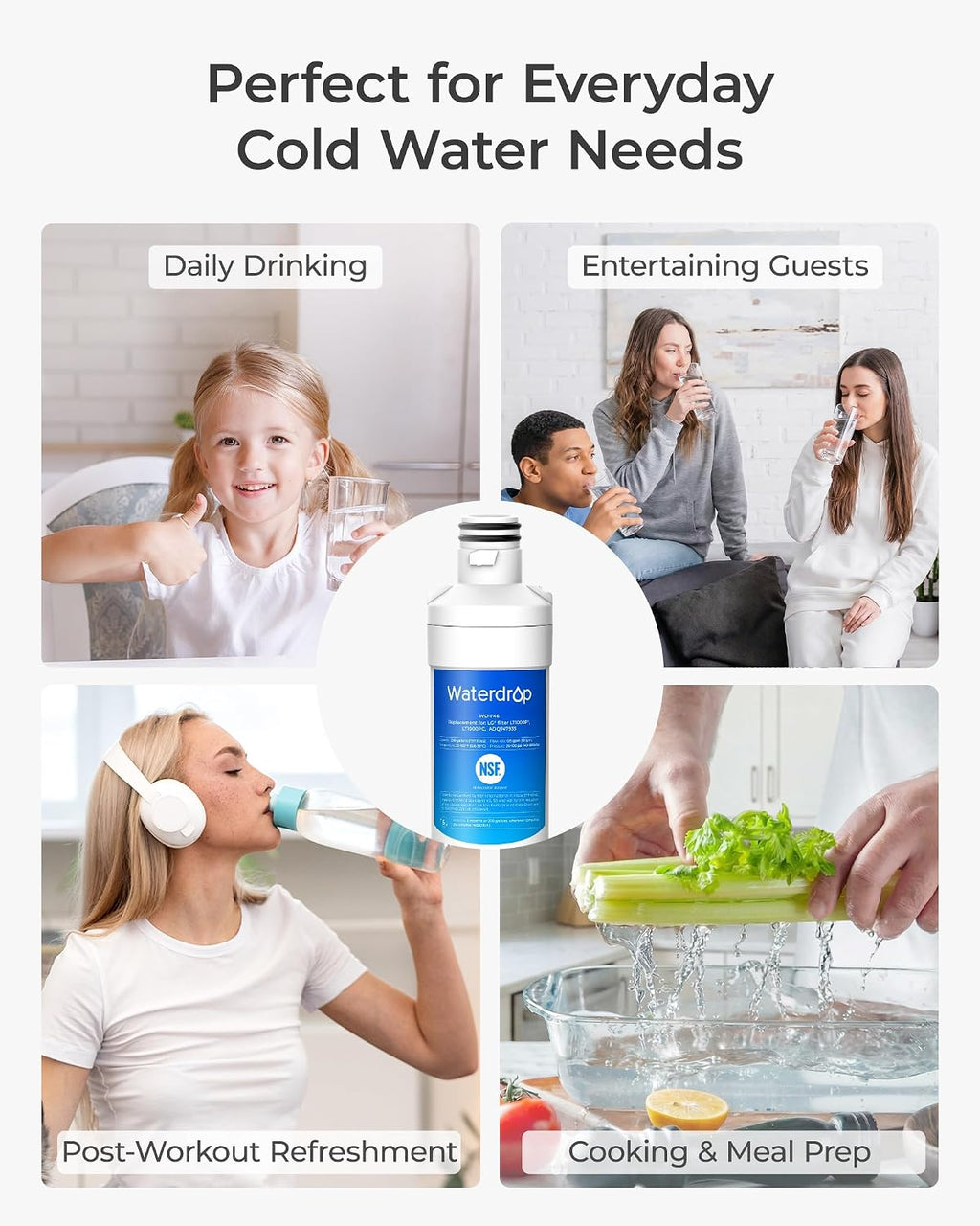 Waterdrop LT1000PC ADQ747935 MDJ64844601 Refrigerator Water Filter, 3 Pack