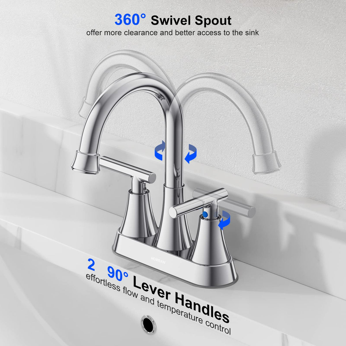 Matte Black Bathroom Faucet, Hurran 4 inch Centerset 2-Handle Lead-Free