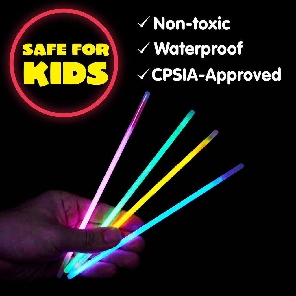 JOYIN 100 Pcs 8" Glow sticks Bulk Party Pack, Neon Glow in the Dark Party Supplies, Light Up Necklaces and Bracelets with Connectors for Halloween, Football, Birthday Decorations