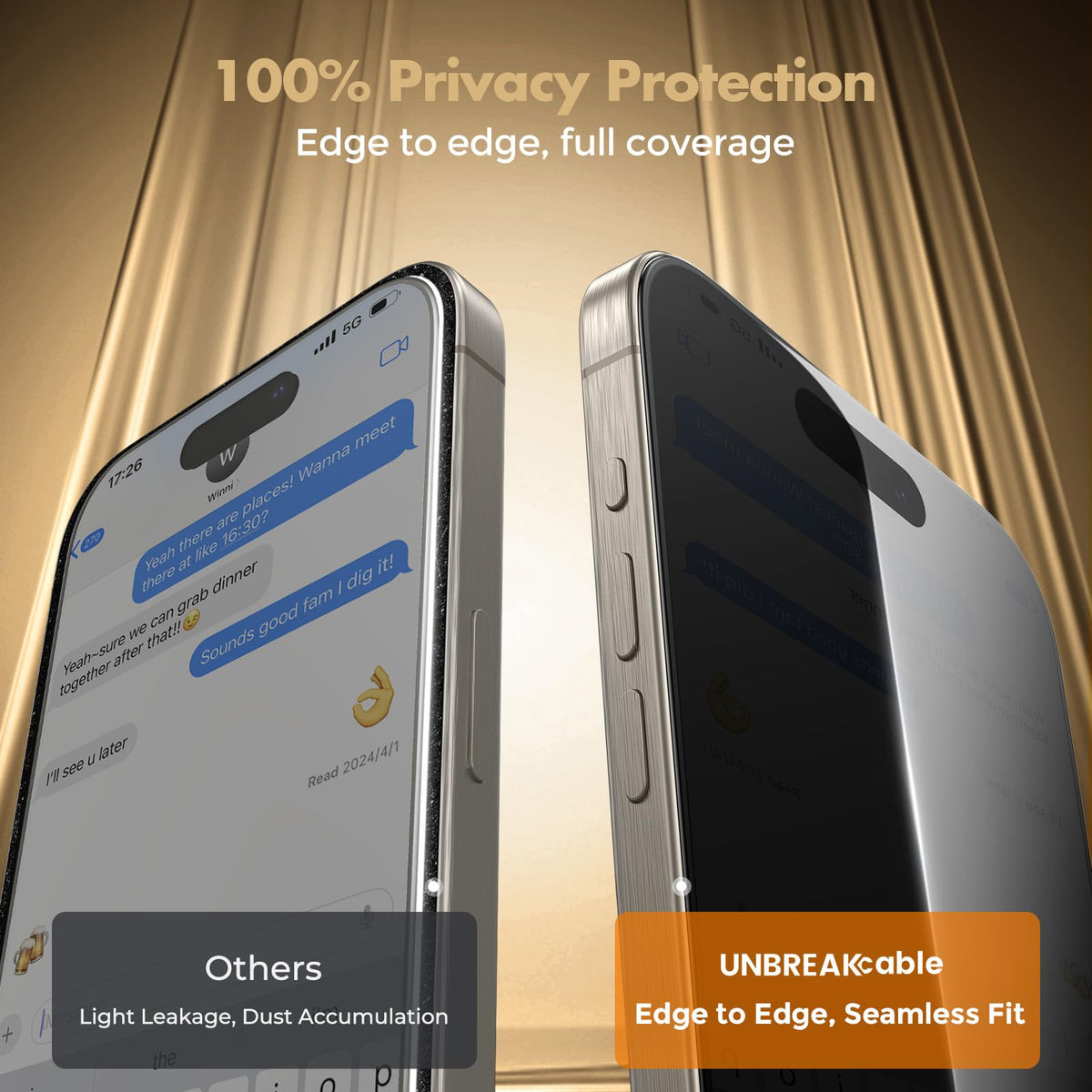 UNBREAKcable Privacy Screen Protector for iPhone 16 Pro Max, Full Coverage