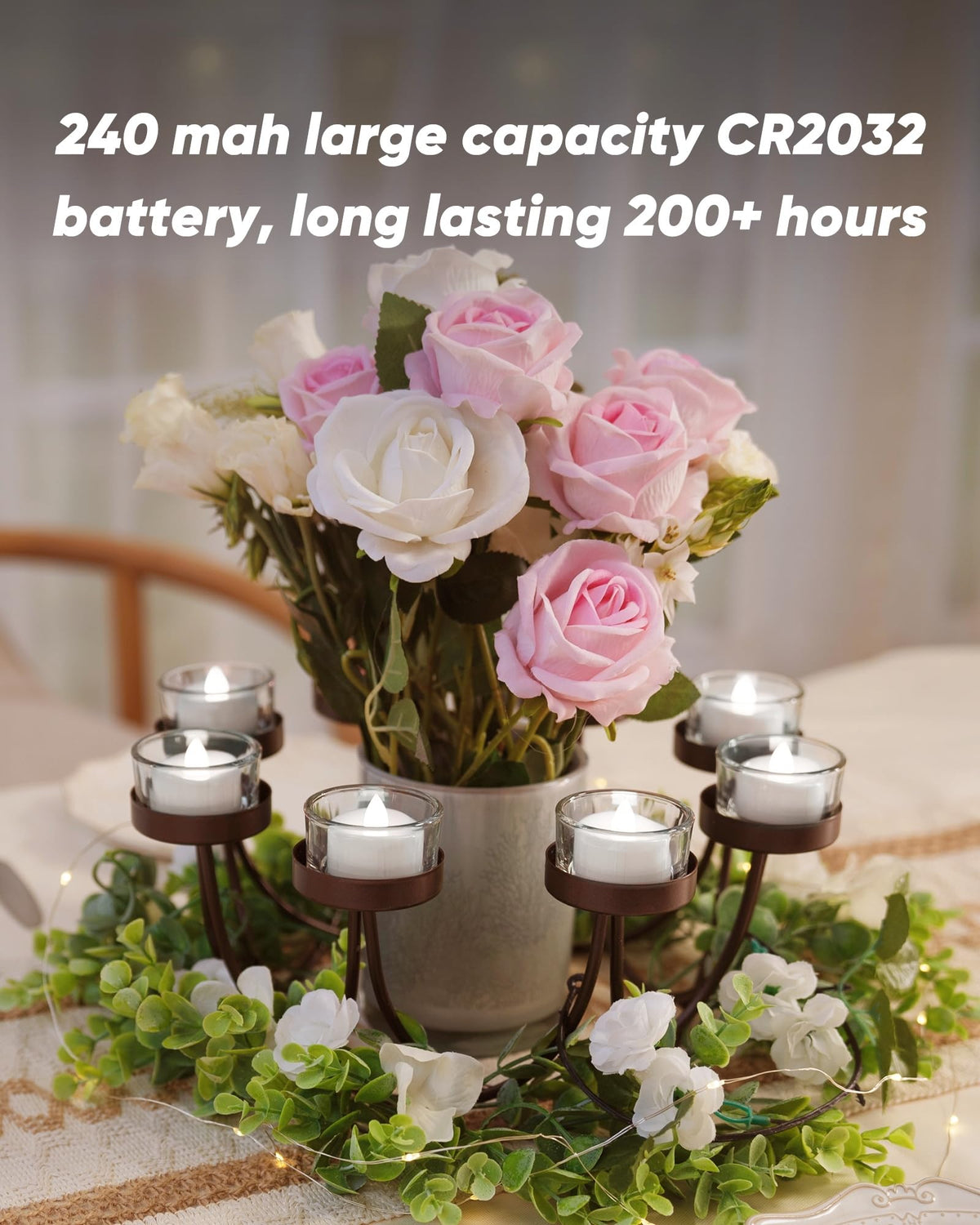 merrynights LED Candles, Tea Lights Candles Battery Operated Bulk, 24-Pack Long-Lasting 200 Hours Flameless Tealight Candles, Realistic Tea Lights for Halloween Christmas Wedding, 1.5'' D X 1.25'' H