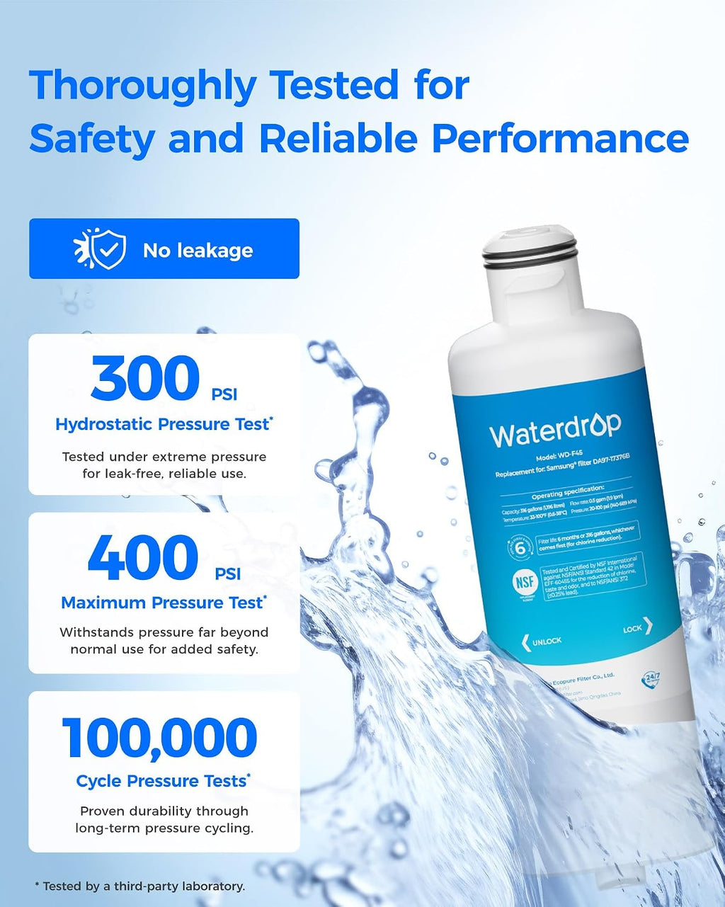 Waterdrop WD-F45 Water Filter, Replacement for Samsung® DA97-17376B, 3 Pack