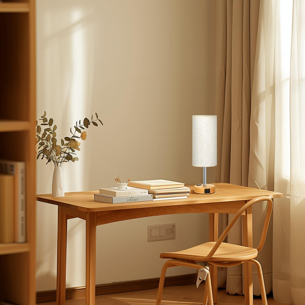 Fenmzee Bedside Table Lamp for Bedroom - Dimmable Touch, USB A+C, AC Outlet