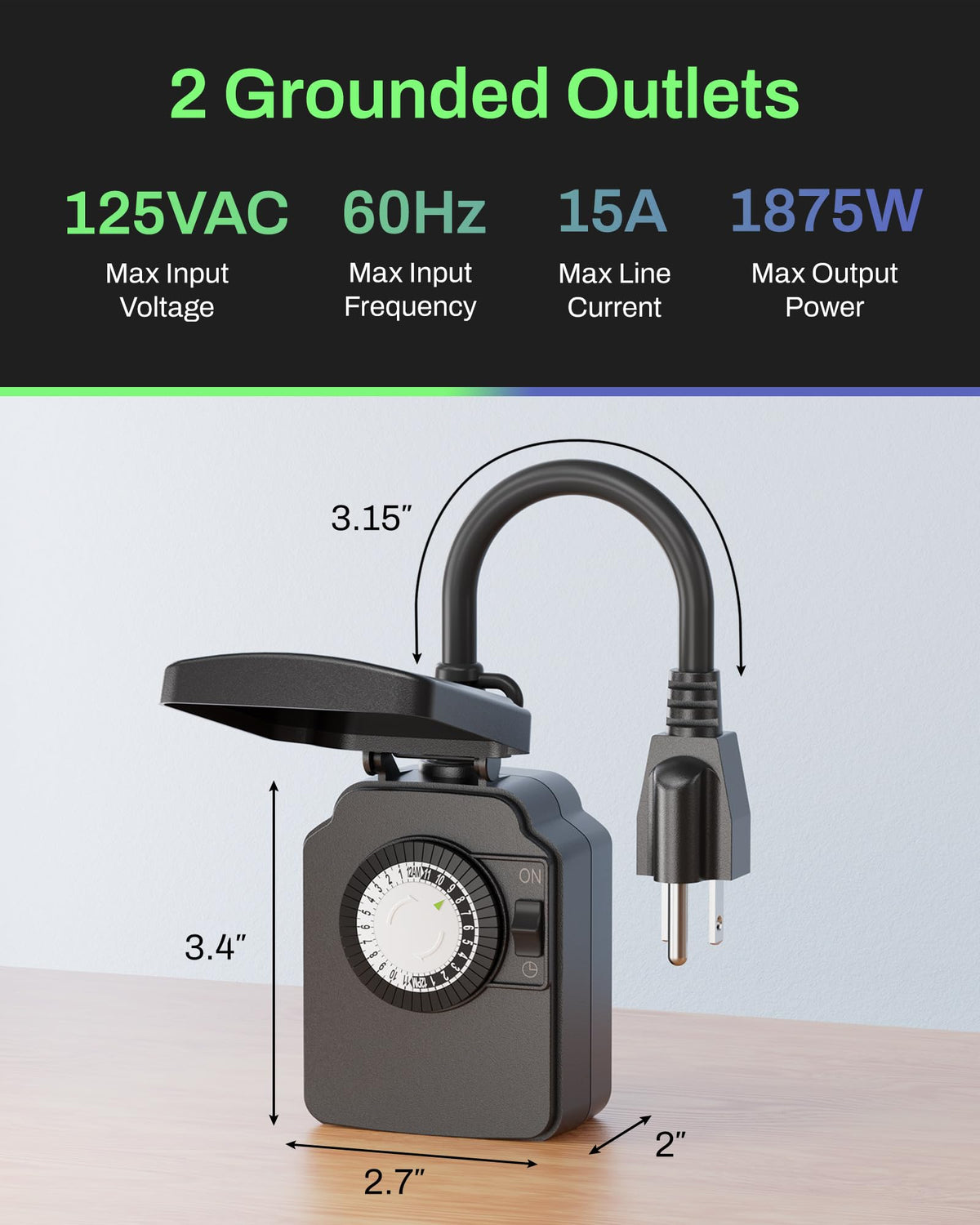 BN-LINK Outdoor 24-Hour Mechanical Timer Outlet, 2 Grounded Outlets