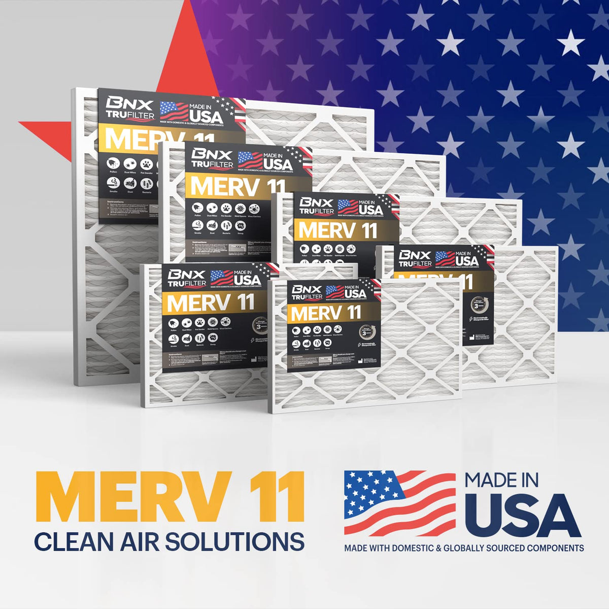 BNX TruFilter 14x25x1 Air Filter MERV 11 (6-Pack) - MADE IN USA - Allergen Defense Electrostatic Pleated Air Conditioner HVAC AC Furnace Filters for Allergies, Dust, Pet, Smoke, Allergy MPR 1200 FPR 7