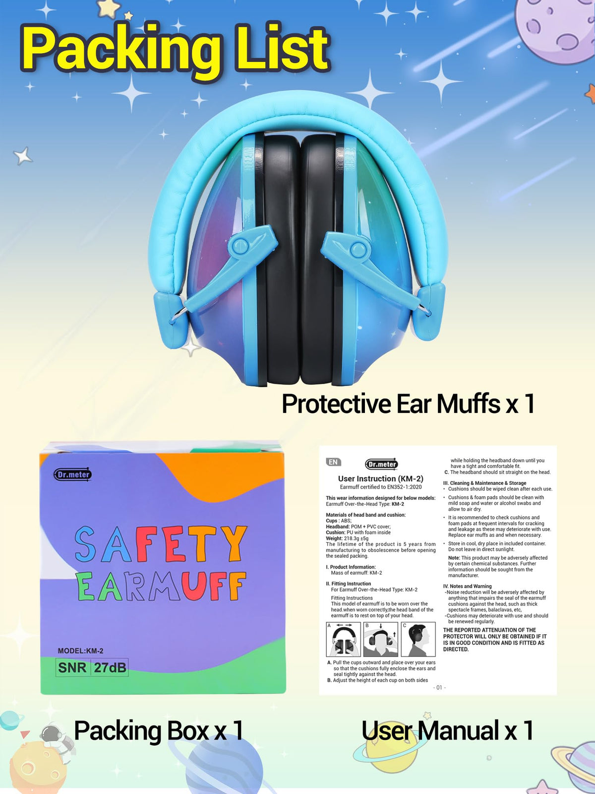 Dr.meter EM100 Noise Cancelling Headphones for Kids Adults, Ear Muffs