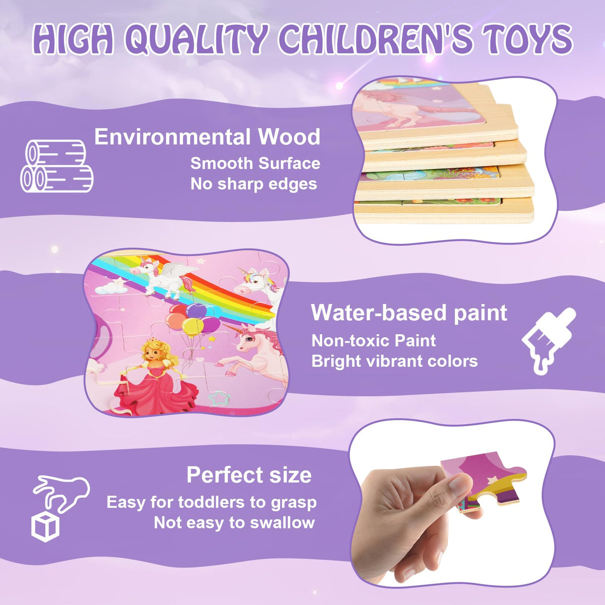 Wooden Educational Jigsaw Puzzles for Preschool Kids Ages 3-5, 4-Pack with 20 Pieces Dinosaur, Space, Transportation Wood Puzzles Set, Kids Brain Teaser Toys, Gifts for Boys Girls Ages 3 4 5 6