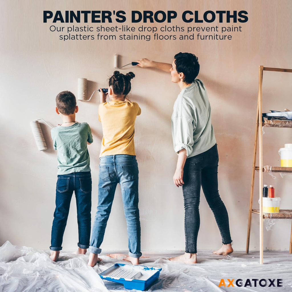 Axgatoxe 12 x 9 Ft Plastic Drop Cloths for Painting (30-Pack)