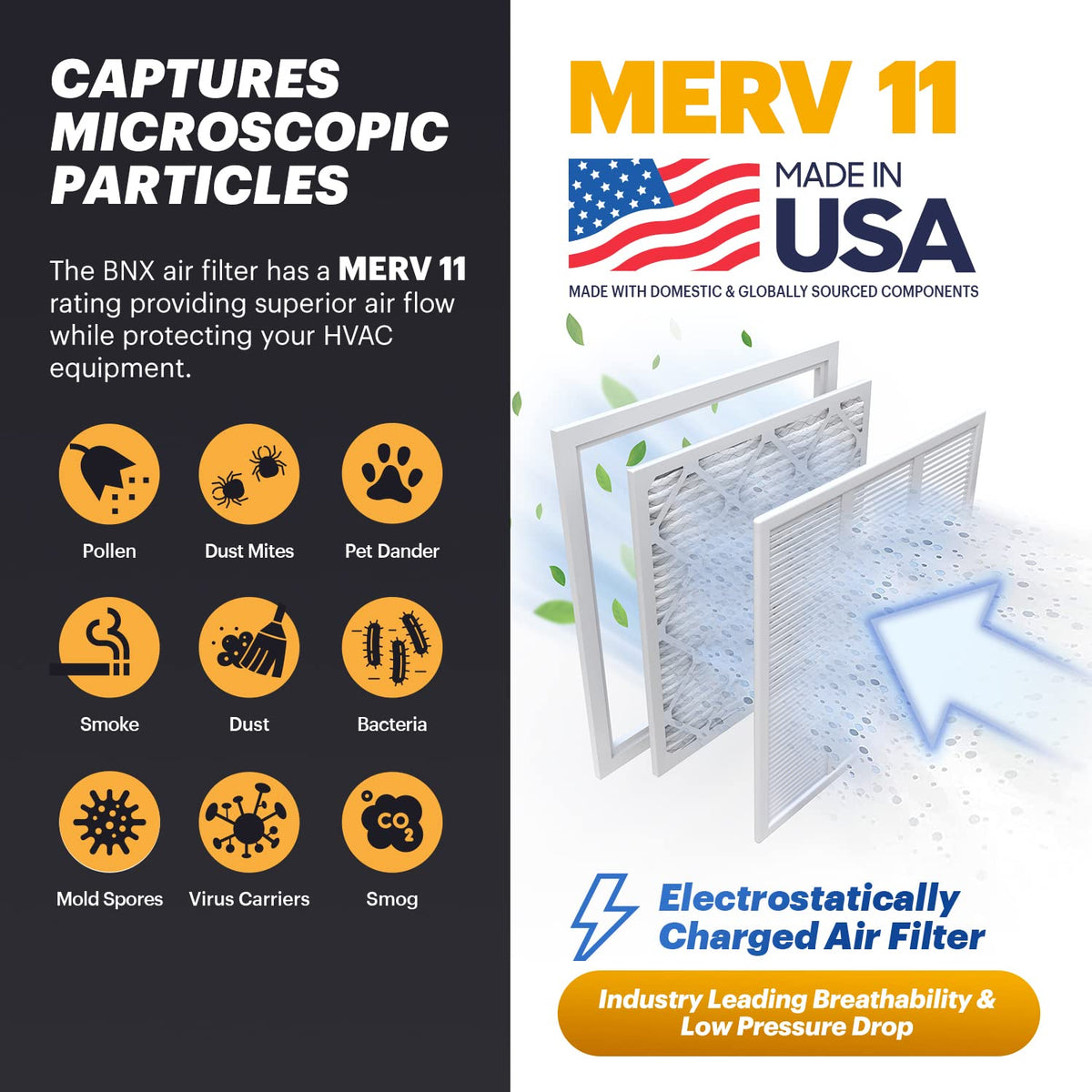 BNX TruFilter 14x25x1 Air Filter MERV 11 (6-Pack) - MADE IN USA - Allergen Defense Electrostatic Pleated Air Conditioner HVAC AC Furnace Filters for Allergies, Dust, Pet, Smoke, Allergy MPR 1200 FPR 7