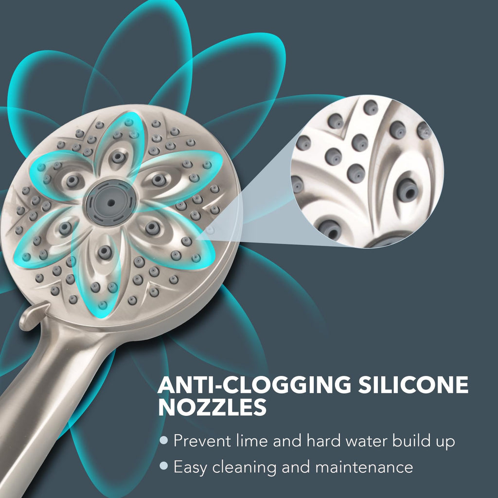 JDO High‑Pressure 6‑Setting Handheld Shower Head, 4.7 Inch Chrome Premium