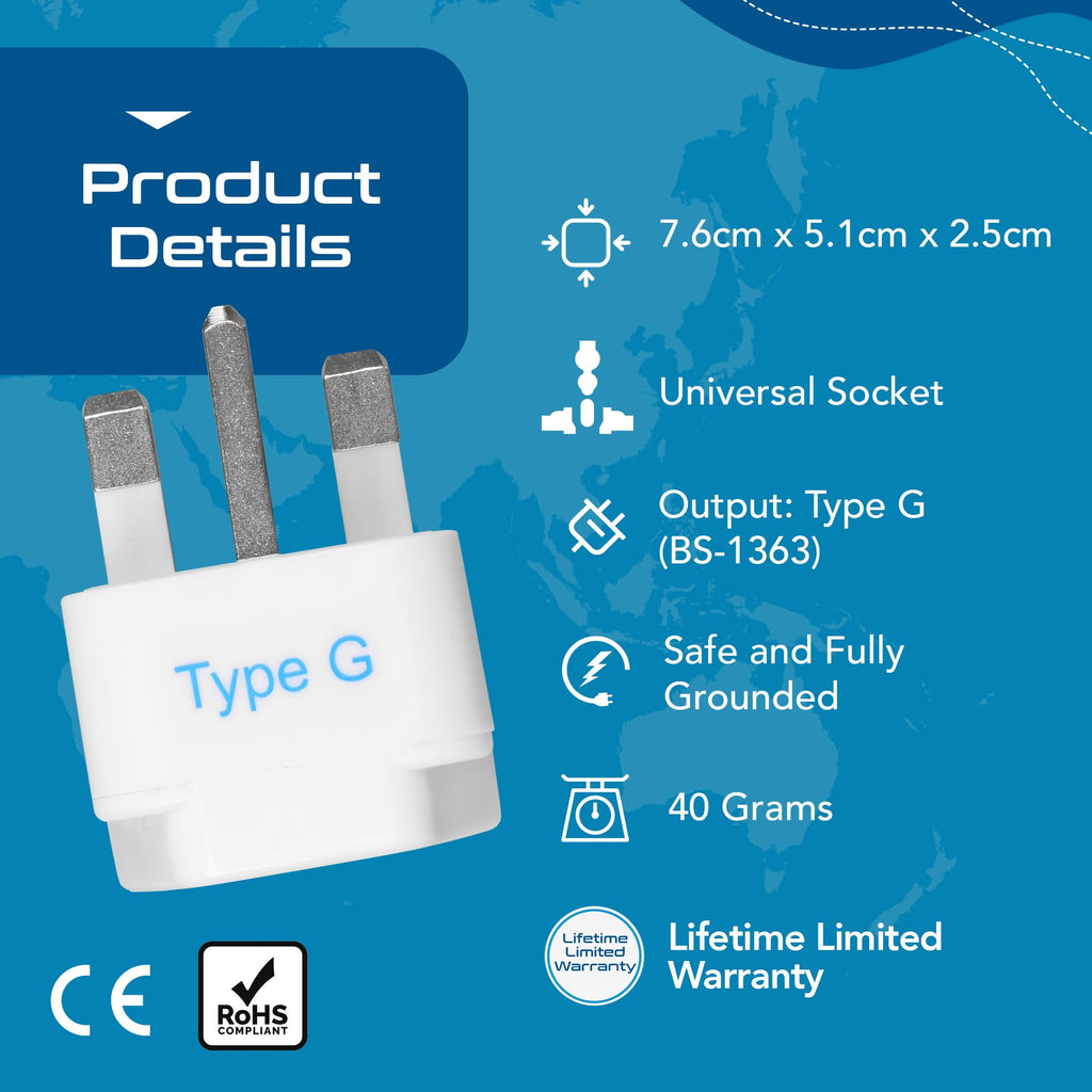 Ceptics 2 in 1 UK Adapters for Travel, Dual USA Input, Grounded, Pack of 3