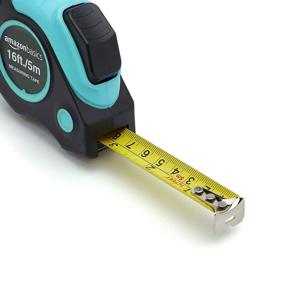 Amazon Basics Retractable Tape Measure with Metric and SAE Measurements, 16ft/5m, Belt Clip, Readable, Pink