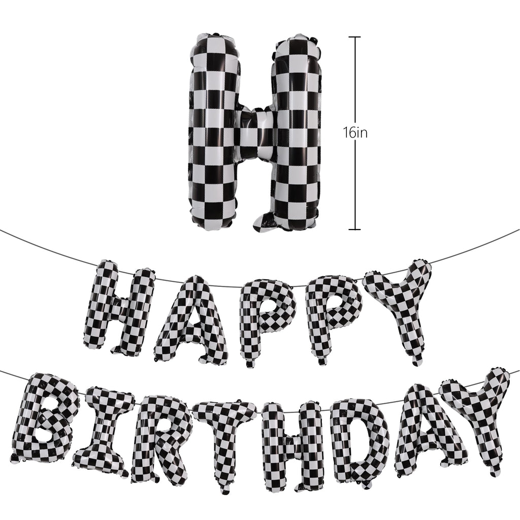 TONIFUL 16 Inch Yellow White Gingham Happy Birthday Foil Balloon
