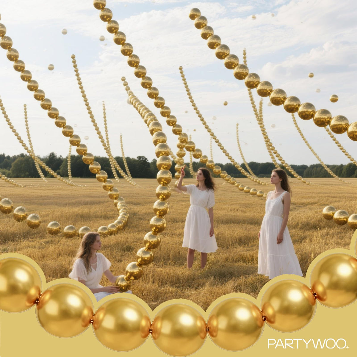 PartyWoo Metallic Gold Linking Balloons 100pcs 6 Inch Gold Link Balloons