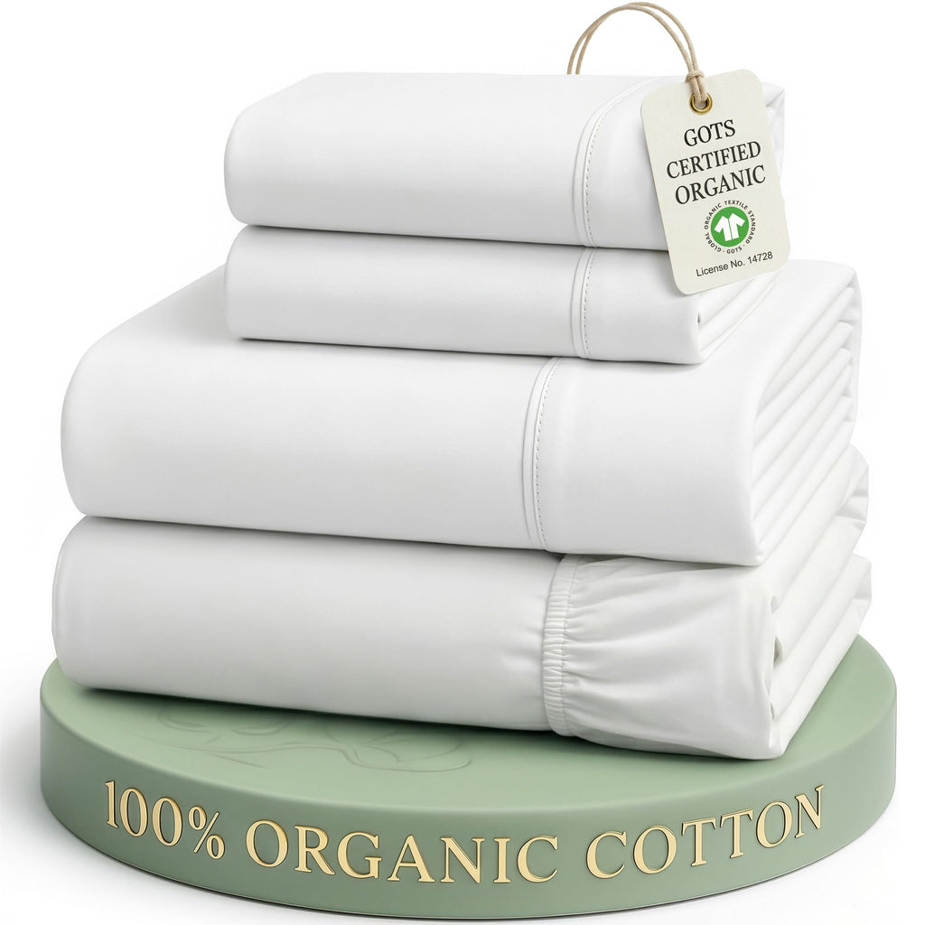 LANE LINEN Queen Sheets 100% Organic Cotton 4pc Percale Cooling - White