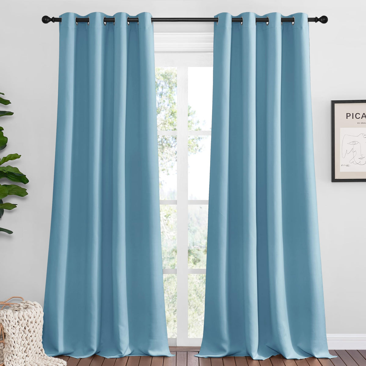 NICETOWN Thermal Insulated Solid Grommet Blackout Curtains/Drapes/Panels for Dining Room (Hunter Green, 1 Pair, 42 by 63-Inch)