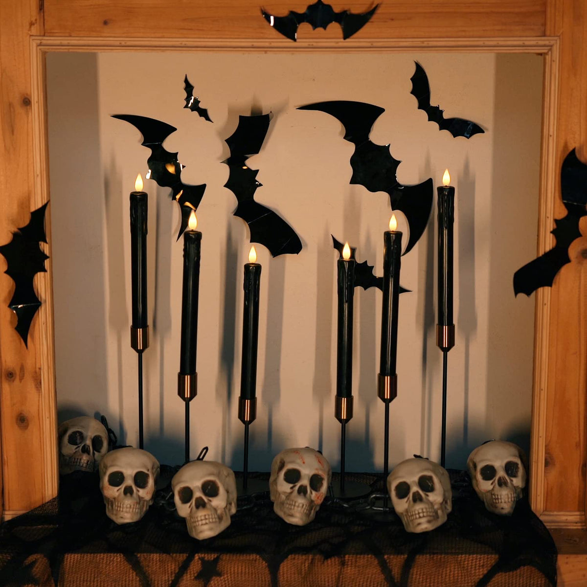 Homemory 6 Pcs Real Wax Ghost Flameless Taper Candles, 3D Wick Flickering Led Candlesticks 9.6 Inch Battery Operated with Remote & Timer, Spooky Halloween Gothic Indoor Decor