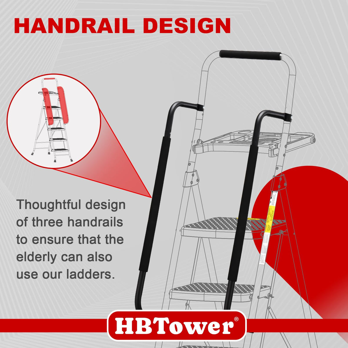 HBTower Step Ladder, Folding Step Stool with Wide Anti-Slip Pedal