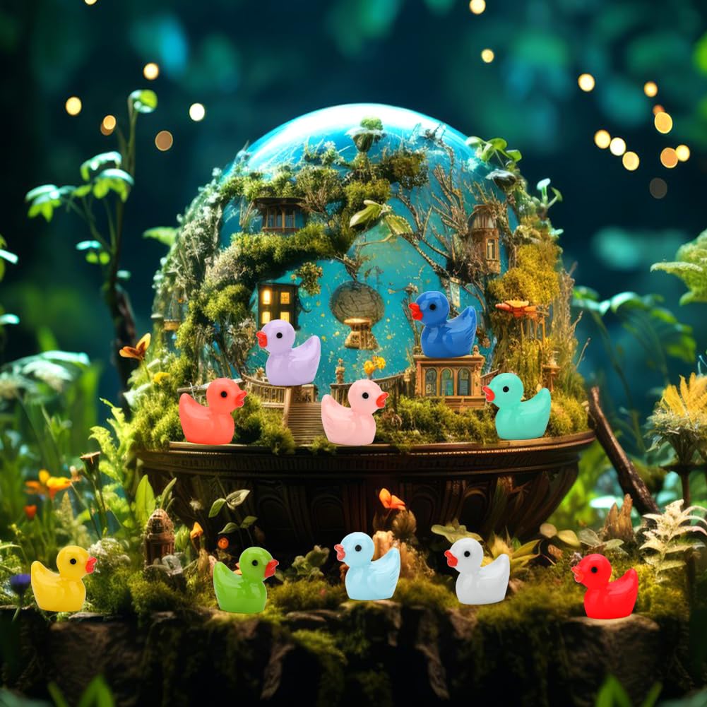 GWAHSA 240pcs Luminous Mini Resin Ducks, Tiny Animals Bulk Glow in The Dark Small Plastic Miniature Ducks Figures for Dollhouse Decor Micro Garden Home Landscape Aquarium Craft Gifts Party Favors Toys