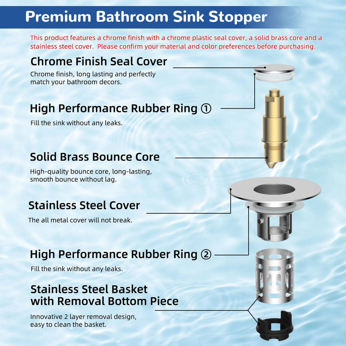 Hibbent Upgraded 3 in 1 Bathroom Sink Drain Strainer, Pop Up Stopper