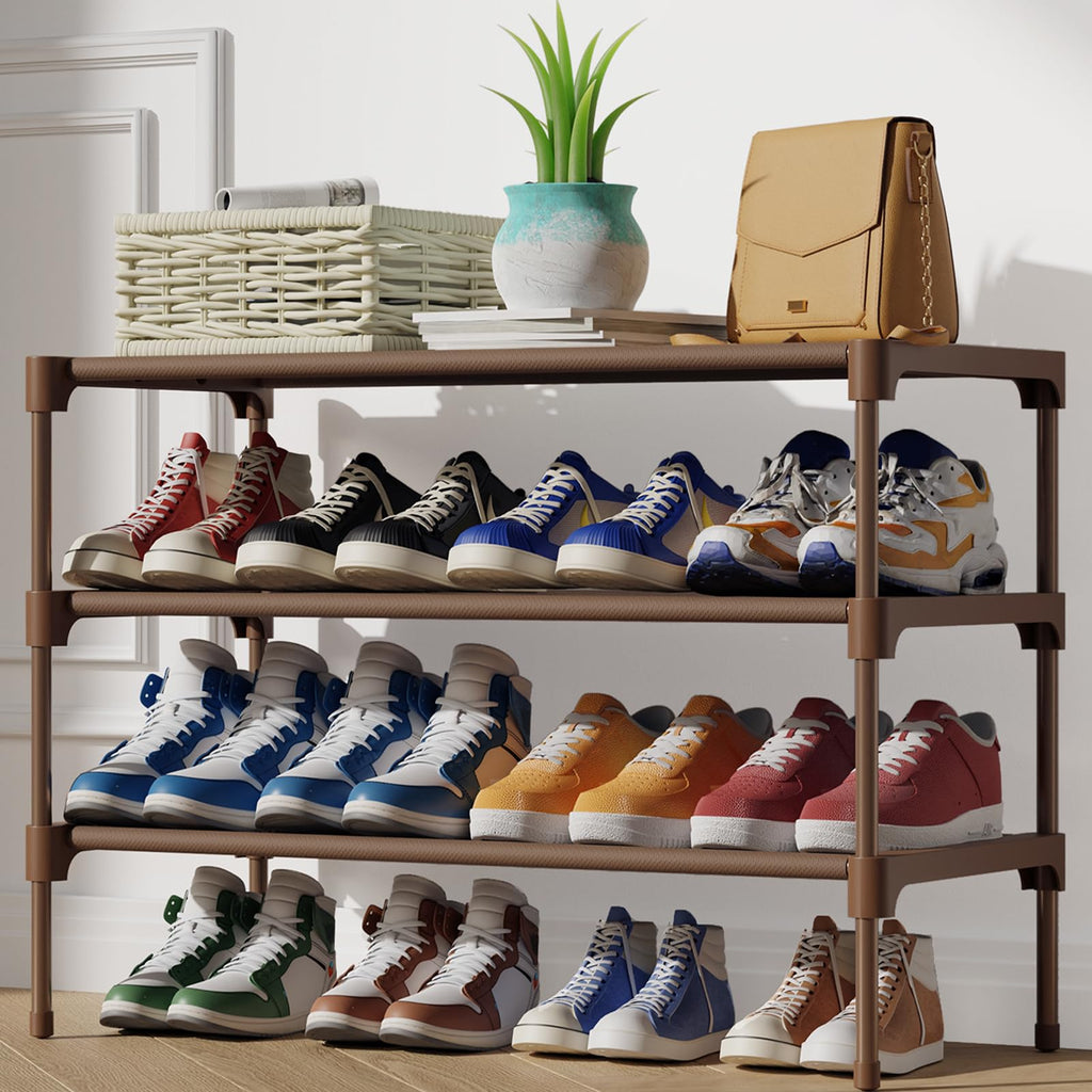 Kitsure Shoe Rack - Non-Woven Shoe Rack Shelf, Shoe Organizer for Closet, Entryway, Garage & Corridor, Stackable Shoe Shelves, 27.5" Wide - 2 Tier, Black