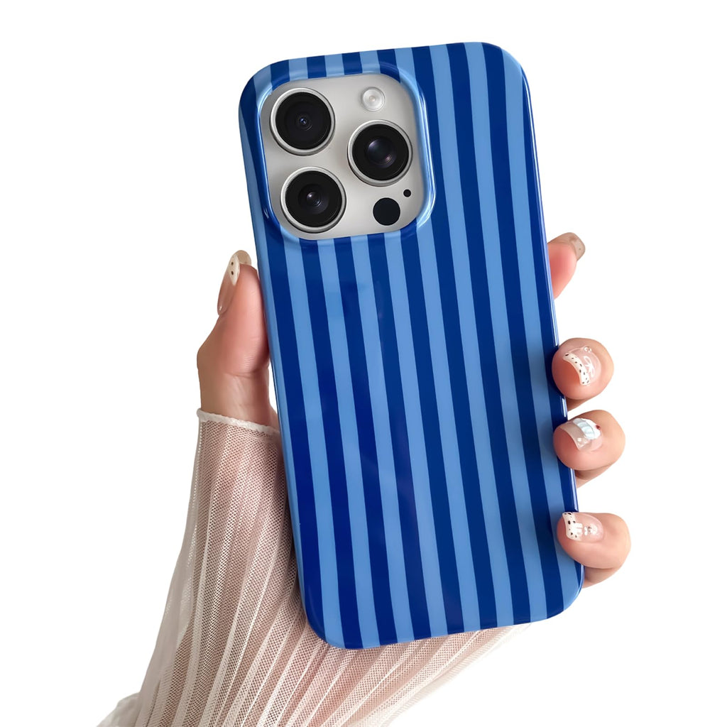 Yeddabox for iPhone 15 Pro Case Cute Striped Phone Case Soft TPU Slim Shockproof Phone Cover for Women Girls, Green and Blue