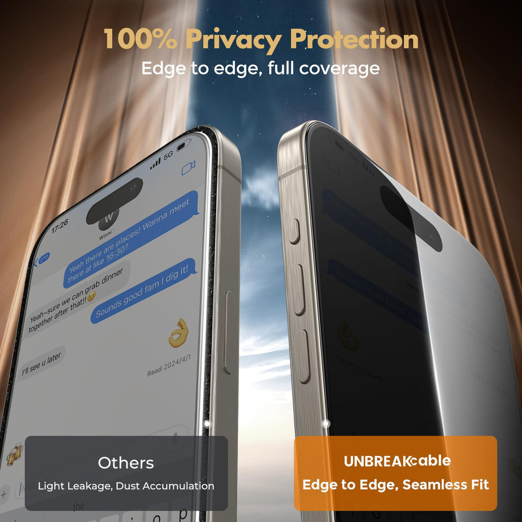 UNBREAKcable Privacy Screen Protector for iPhone 16 Pro Max, Full Coverage