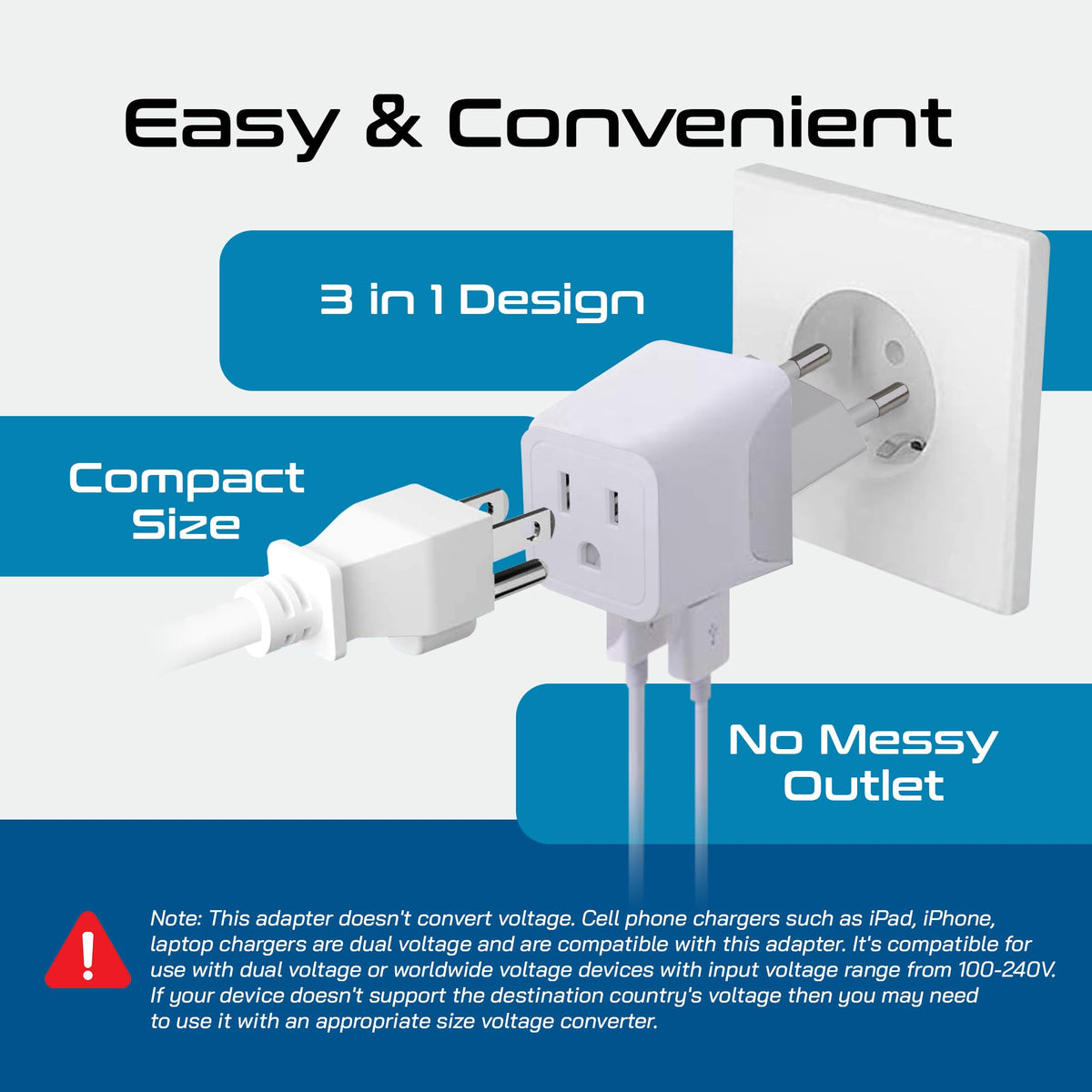 Ceptics 2 in 1 UK Adapters for Travel, Dual USA Input, Grounded, Pack of 3