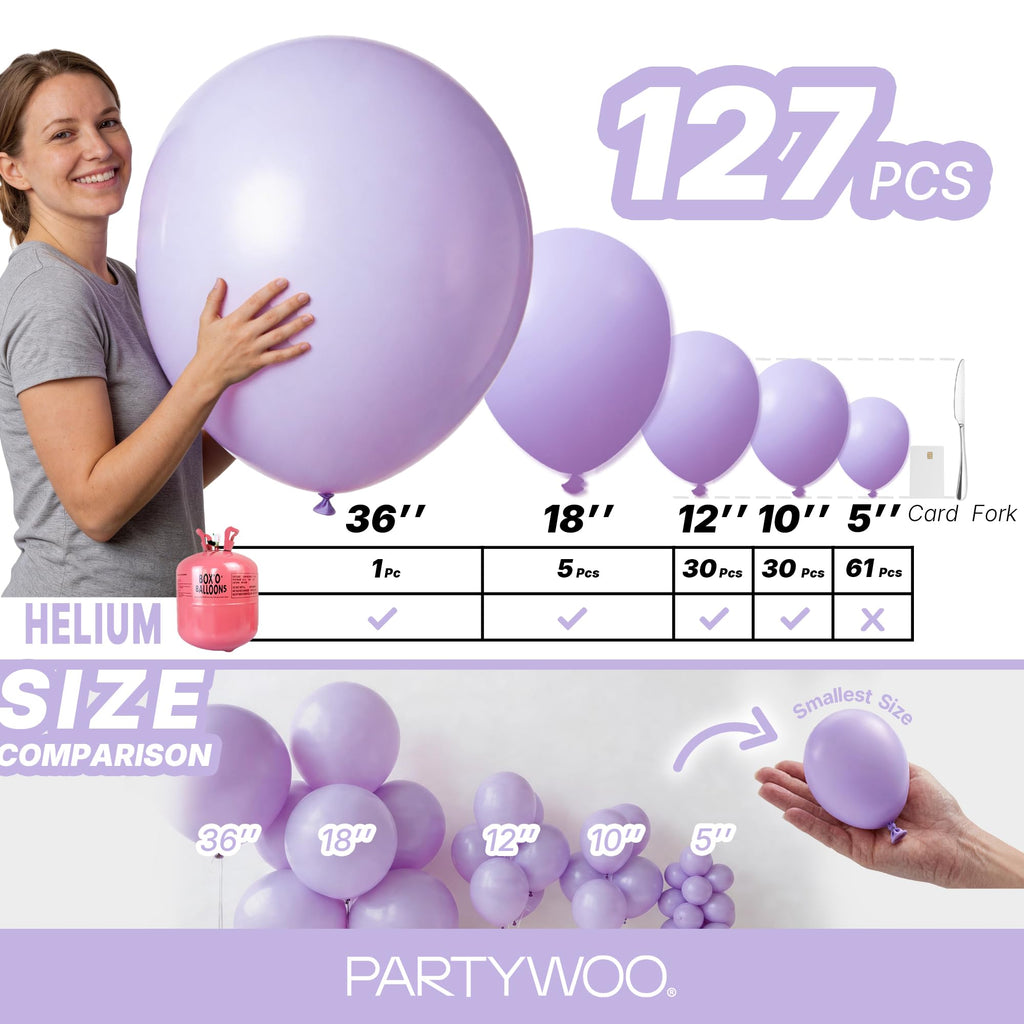 PartyWoo Lavender Balloons 127pcs Light Pastel Purple Lilac Different Sizes
