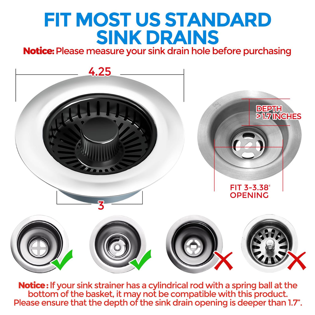 zaa 3 in 1 Kitchen Sink Drain Strainer Stopper Removable Basket Pop-Up