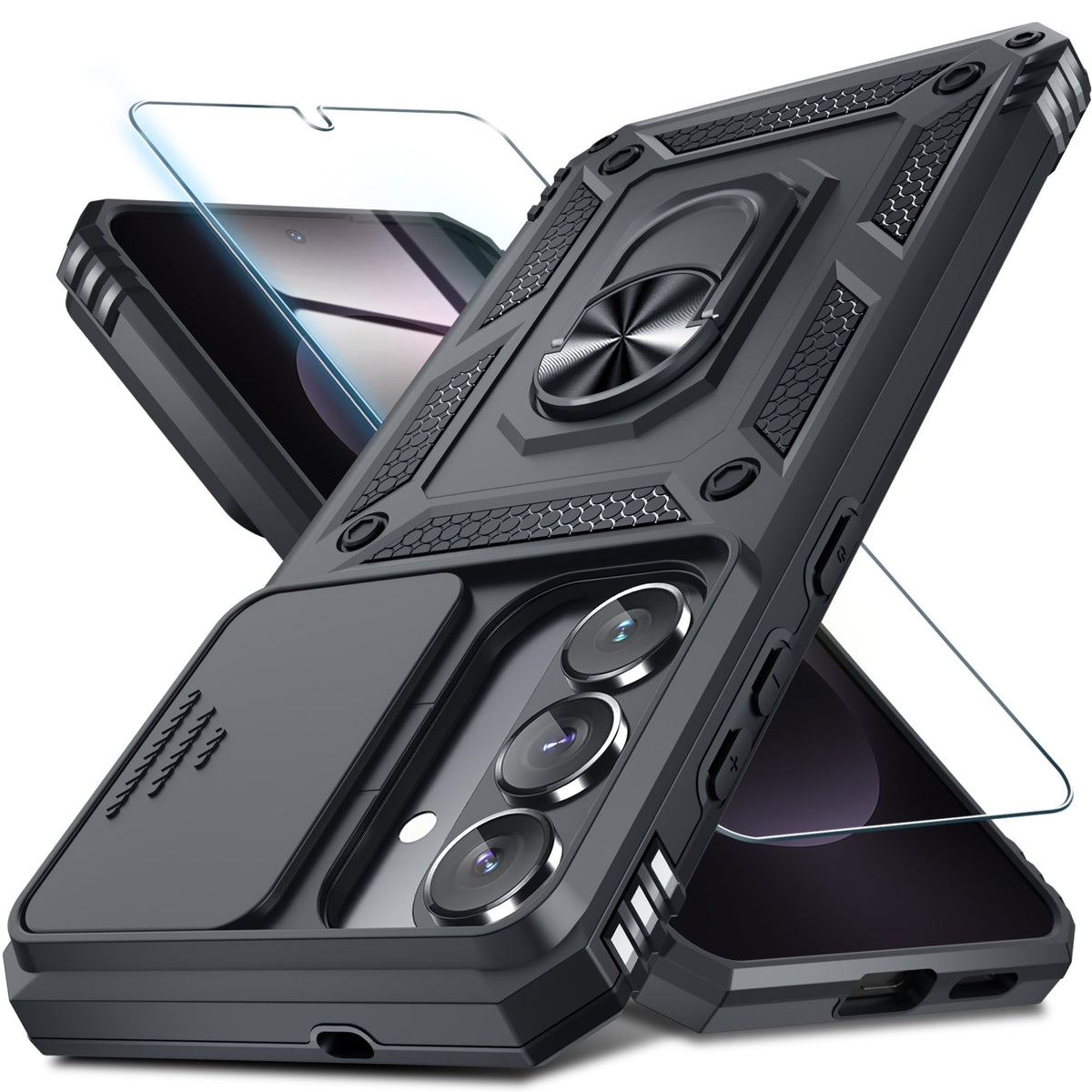 Janmitta for Samsung Galaxy S25 Edge Case Built in Slide Camera Cover,Black