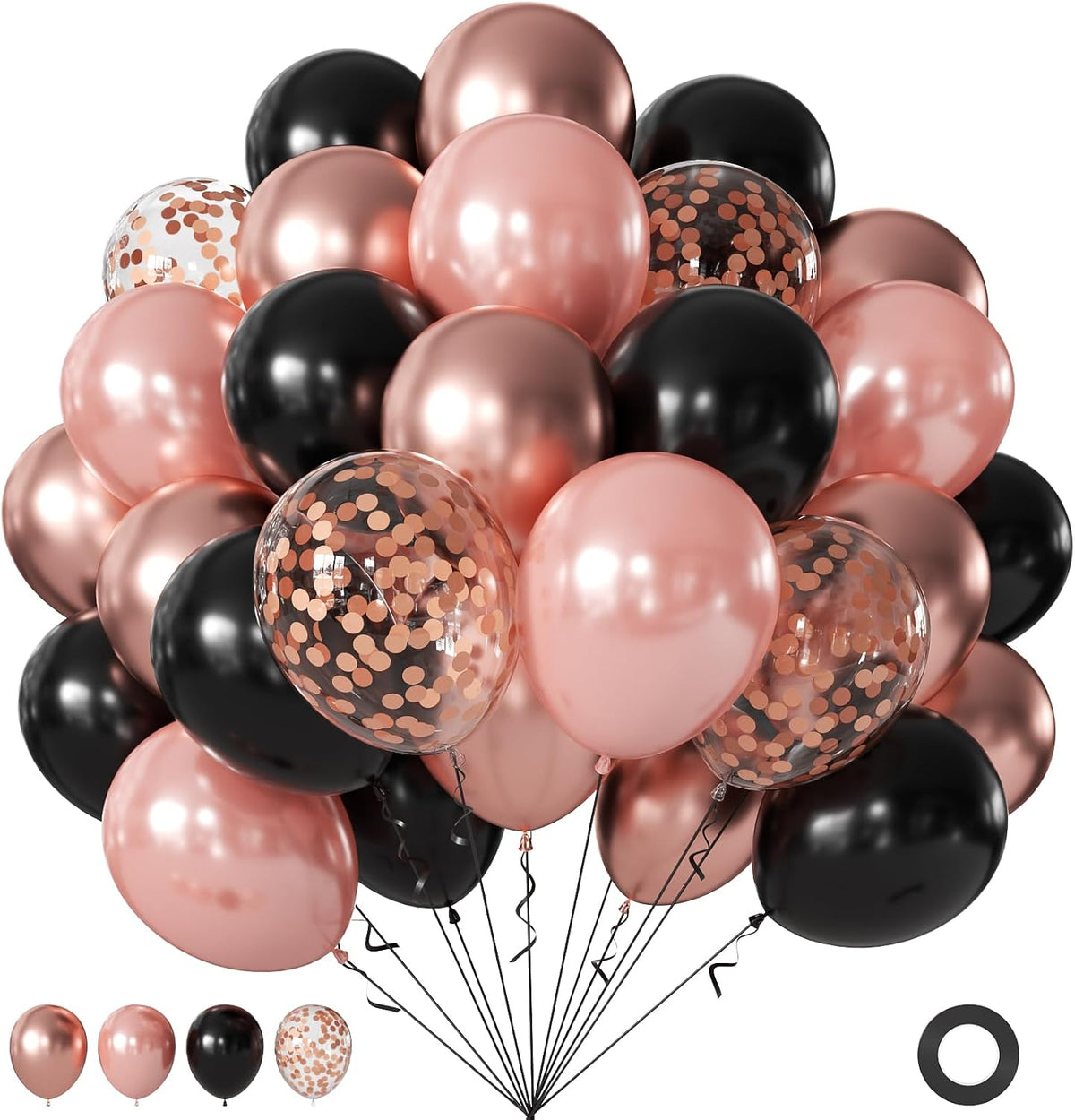 Rose Gold and Black Balloons for Bridal Shower Women Birthday Decorations